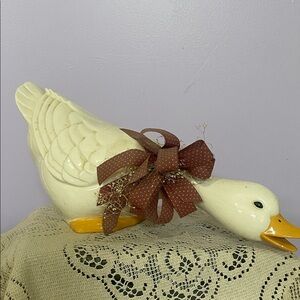 Ceramic Duck Figurine with  Bow vintage 80’s collectible